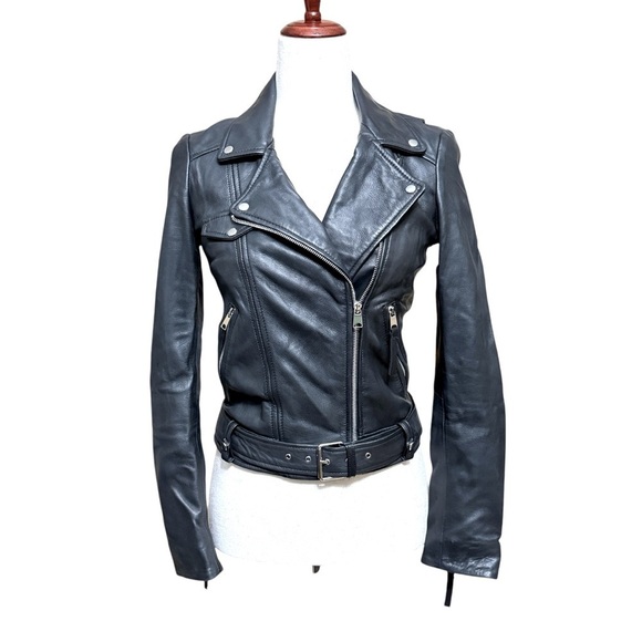 Zara TRF Genuine Sheep Leather Black Biker Jacket. Size Small #1455 - Picture 3 of 8